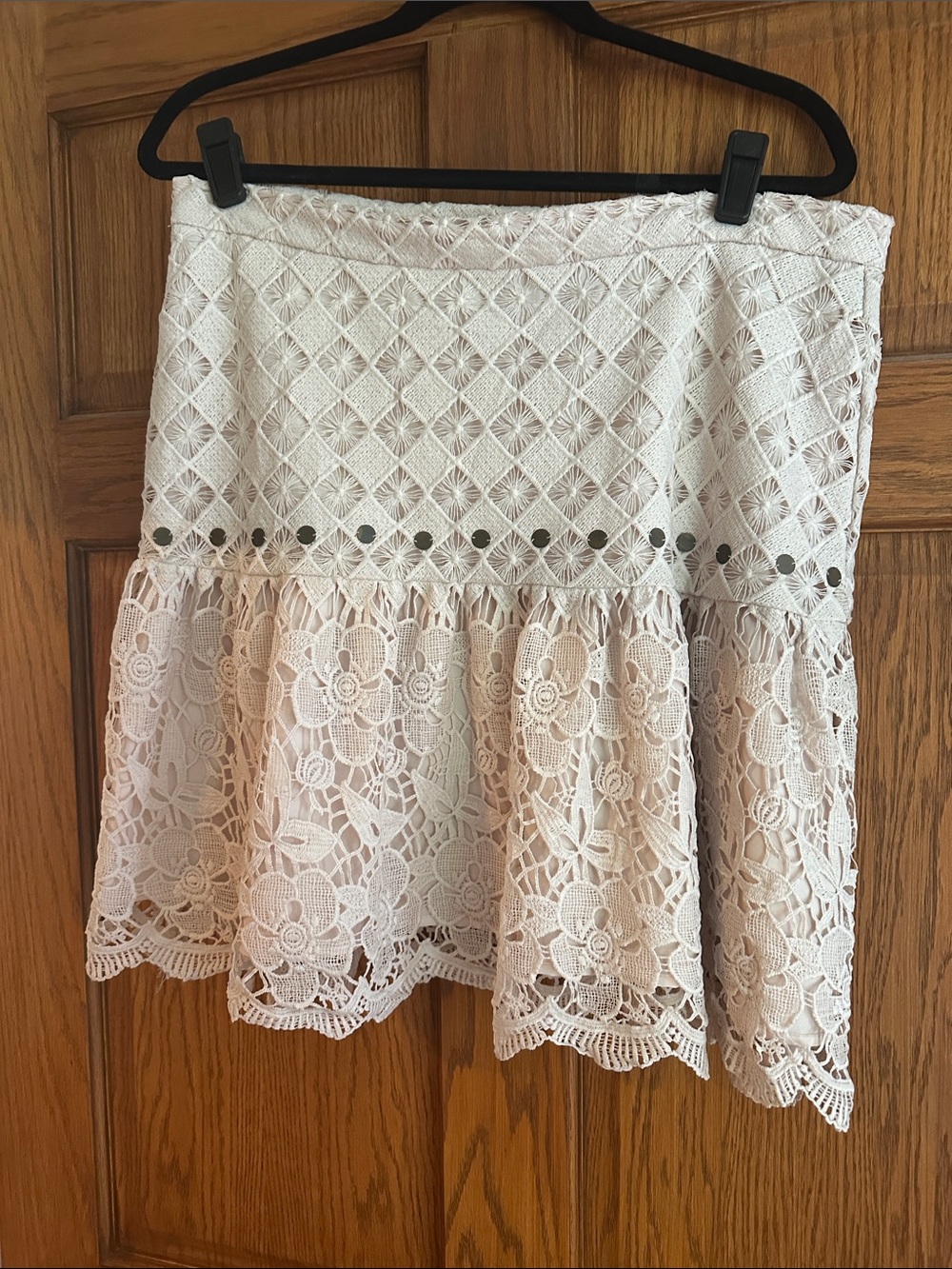 Anthropologie Ivory Lace Tiered Mini Skirt